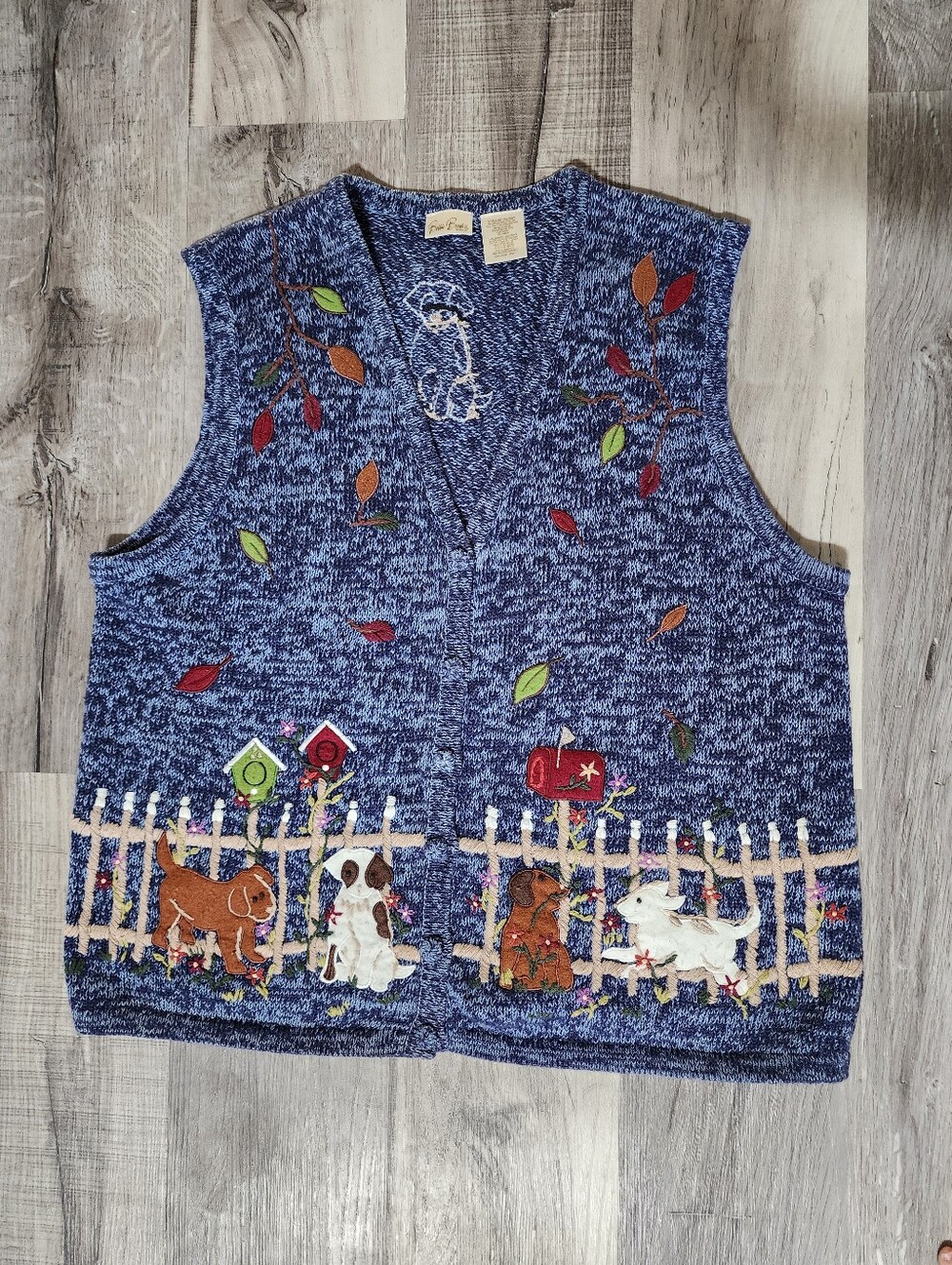 Cozy Blue Dog Patchwork Pet-Themed Fall Sweater Vest
